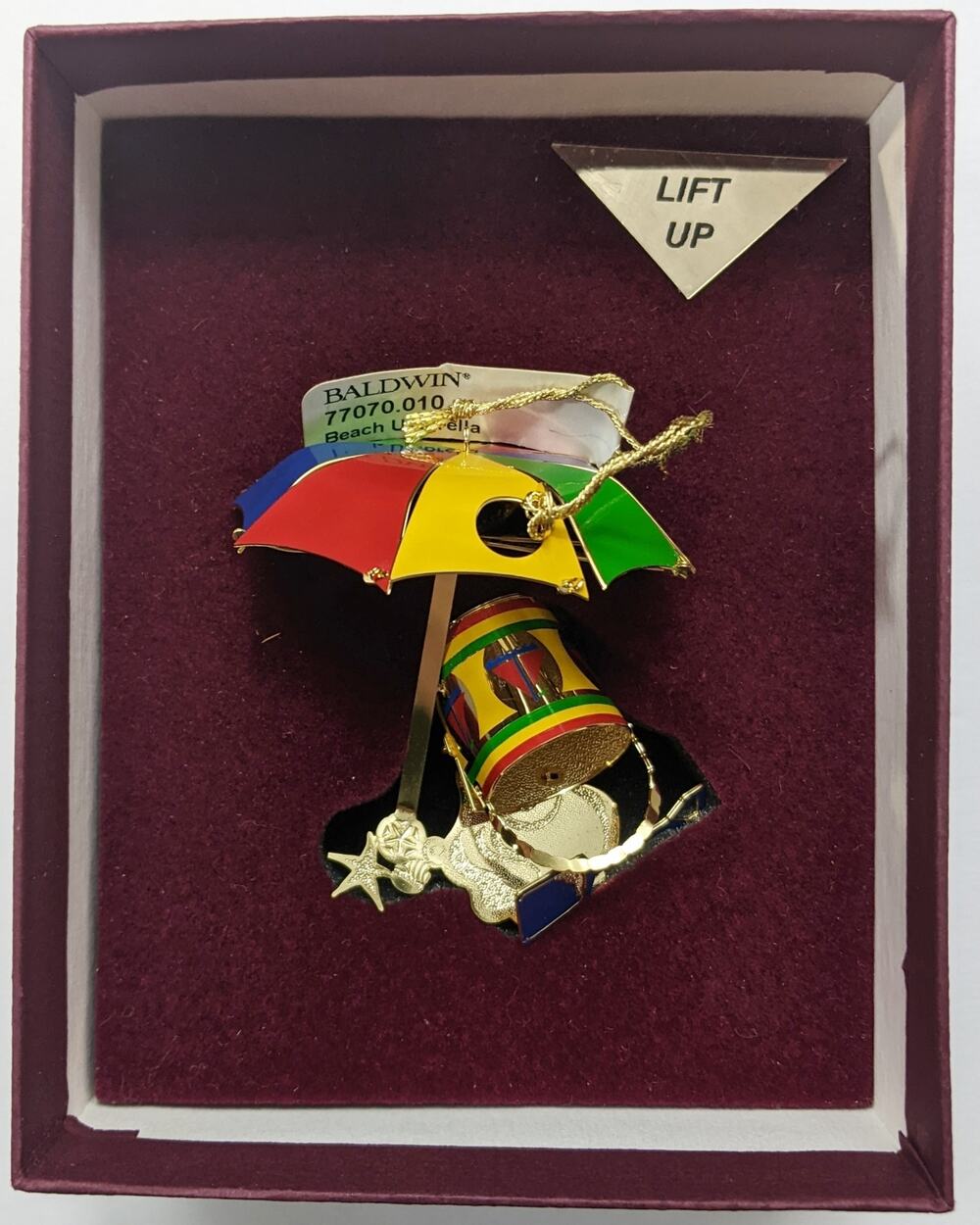 BALDWIN Ornament beach umbrella seashells sand rainbow vacation brass 24KT gold